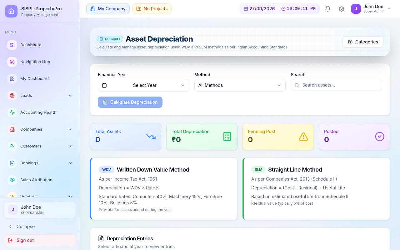 Asset depreciation with WDV and SLM methods