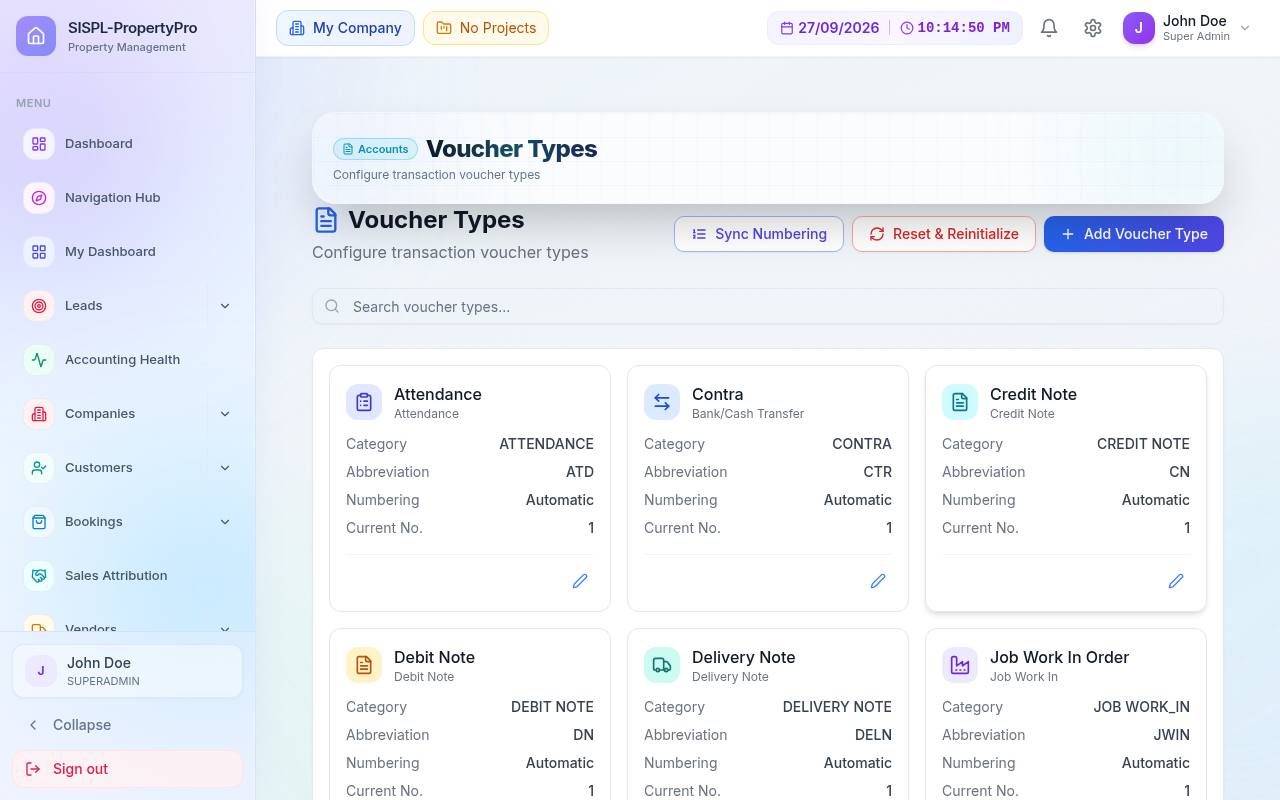 Voucher types configuration