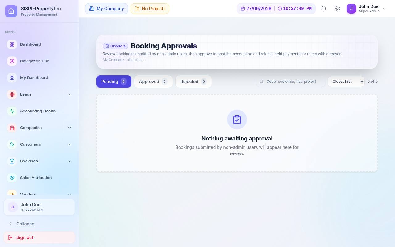 Director booking approvals queue