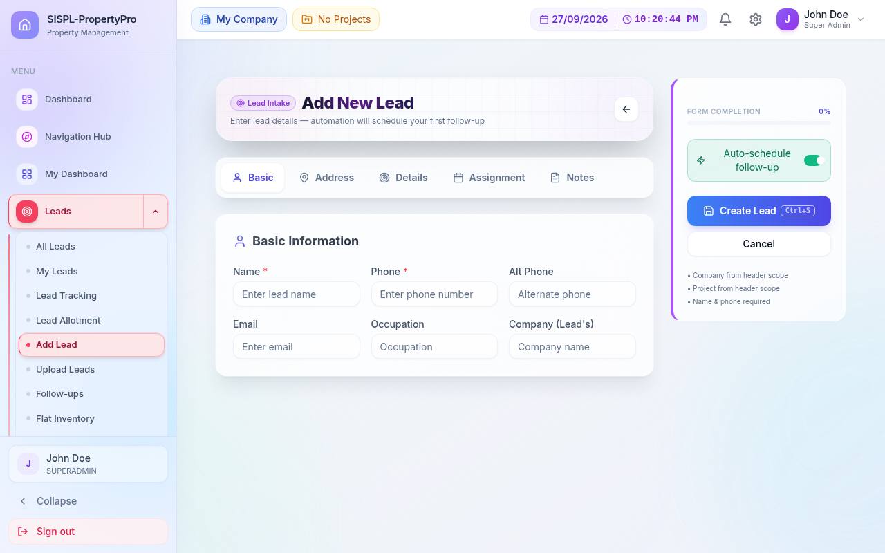 Add new lead form