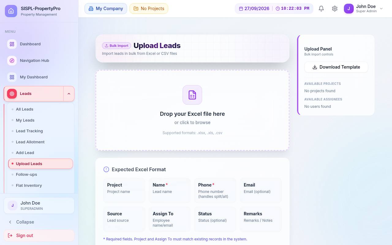 Upload leads from Excel