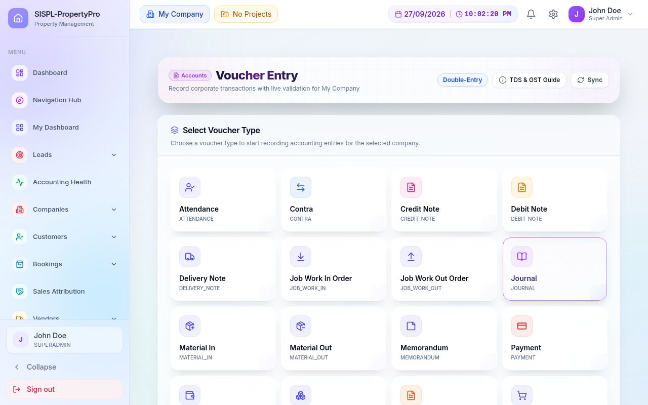 Voucher Entry: choose voucher type